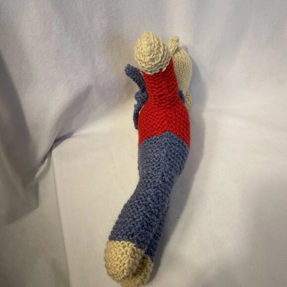 Estate Sale Find Vintage 14" Crocheted Stuffed Animal Red White Blue with Scarf - Picture 3 of 12